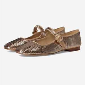 Sam Edelman Michaela Gold Sequin Mary Jane Flats